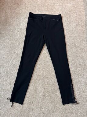 Ralph Lauren Black Label Leather Lace-Up Ankle Pants Black Slim Stretch Small